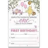 Dolimifa Winnie the Pooh 1st Birthday Invitations Fill in Style Winnie the Pooh Bear Pink Balloon Winnie Our Little Hunny First Birthday Invites, 20 Count With Envelopes