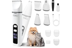 ETACCU 4 in 1 Dog Clippers Grooming Kit with LED Display, Cordless Dog Quiet Hair Trimmer for Paw Nail Grinder, Rechargeable 2-Speed Cat Clippers Face Shaver for Paw Nail Body Ear