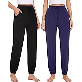 Komfokore Women's Loose Casual Pants Comfy Home Lounge Pants Elastic Drawstring Pajama Bottoms with Pockets 2 Pack