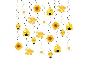 FHZYTG 20PCS Bumble Bee Hanging Swirl Decorations, Bee Party Hanging Swirls Foil Ceiling Streamers Honey Bee Themed Party Supplies for Kids Birthday Baby Shower Gender Reveal Bee Party Decoration