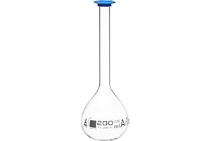 Volumetric Flask, 200ml - Class A, ASTM - Tolerance ±0.120ml - Blue Snap Cap - Single, White Graduation - Borosilicate Glass - Eisco Labs