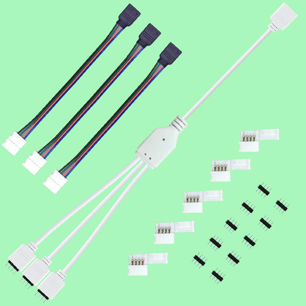 RUNCCI-YUN Lead 4pin Extension Kit, Strip Splitter, 1 To 3 Ports Female Connection Cable, LED RGB Color Changing Strip Connectors