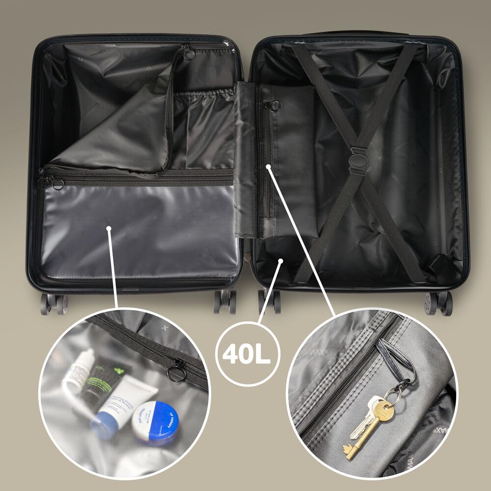 Cabin Max Anode 44L 55x40x20cm (22x16x8inch) Carry On Hand Luggage Suitcase - Lightweight, Hard Shell, 4 Wheels, 3 Digit Combination Lock (Graphite)