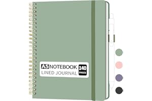 YOXMJDB Lined Spiral Notebook, Small A5 College Ruled Notebook with Pen Holder, 140 Pages Hardcover Notebook Journal for Women, To Do List Notebook for Work, Bible, and Meeting (A5, Green, No Pen)