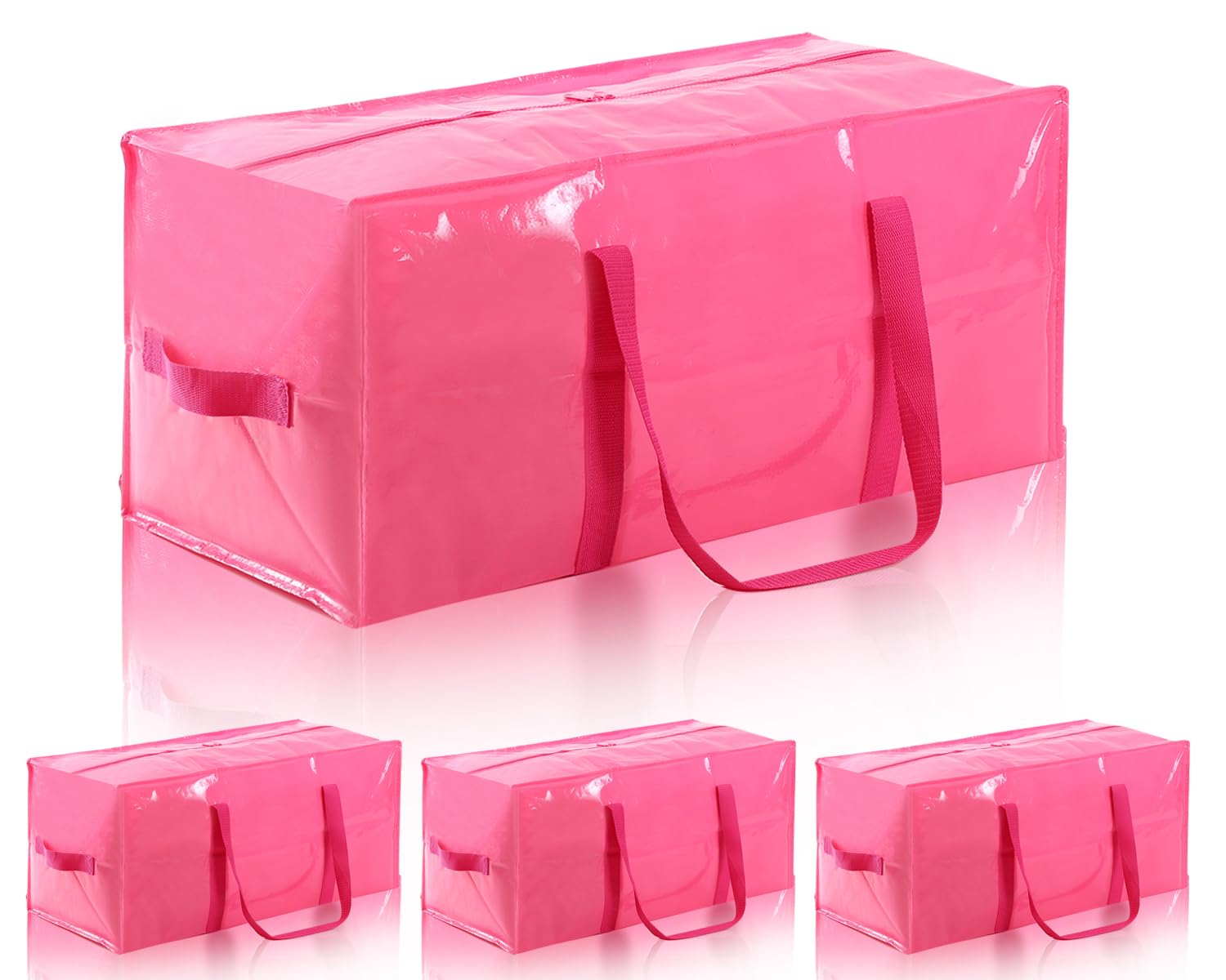 4 Packs Extra Large Moving Bags with Strong Zippers and Handles Moving Supplies, Heavy Duty Totes for Storage Bags for Space Saving, Fold Flat, Moving and Storing (Pink, 4 Packs)