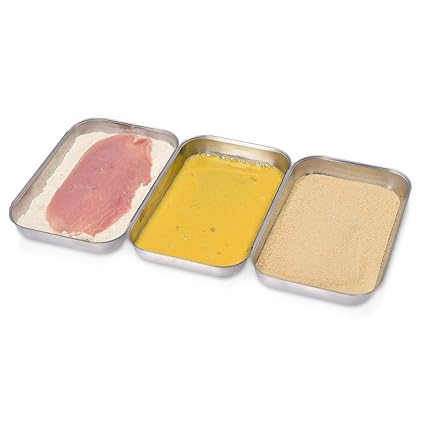 Navaris Panier-Set aus Edelstahl 3-teilig - 3x Schale zum Panieren 23 x 15 x 3 cm - Schnitzel Fleisch Fisch - Metall Panierst