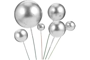 GLSTOY 30pcs Silver and Gold Foam Ball Cake Decorations Birthday Cake Topper Set Decorative Dessert