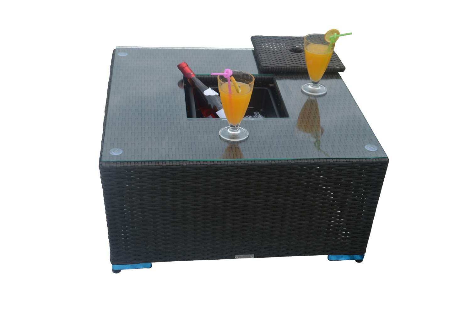 Buy Direct Wicker Outdoor Square Cooler Table Patio Wicker Bar Table with Ice BucketBlack