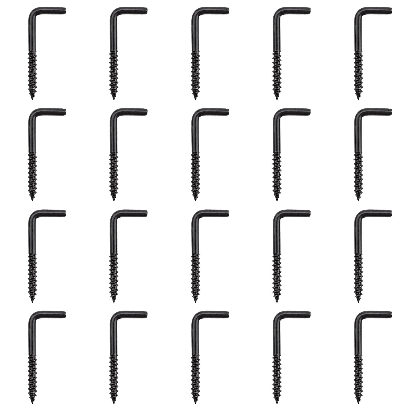 INCREWAY L Hook Screws, 24PCS L Shaped Hooks Self Tapping Screw, Carbon Steel Square Shouldered Dresser Screws Hooks Carbon Steel Right-Angle Hook,Black