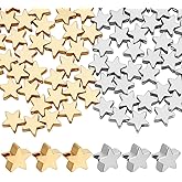 PH PandaHall 100pcs 18K Gold Plated Star Beads Twinkle Star Beads 6mm Stars Shaped Craft Bead Golden Silver Bracelet Bead for Jewelry Making Craft Necklace Earring, 2 Colors