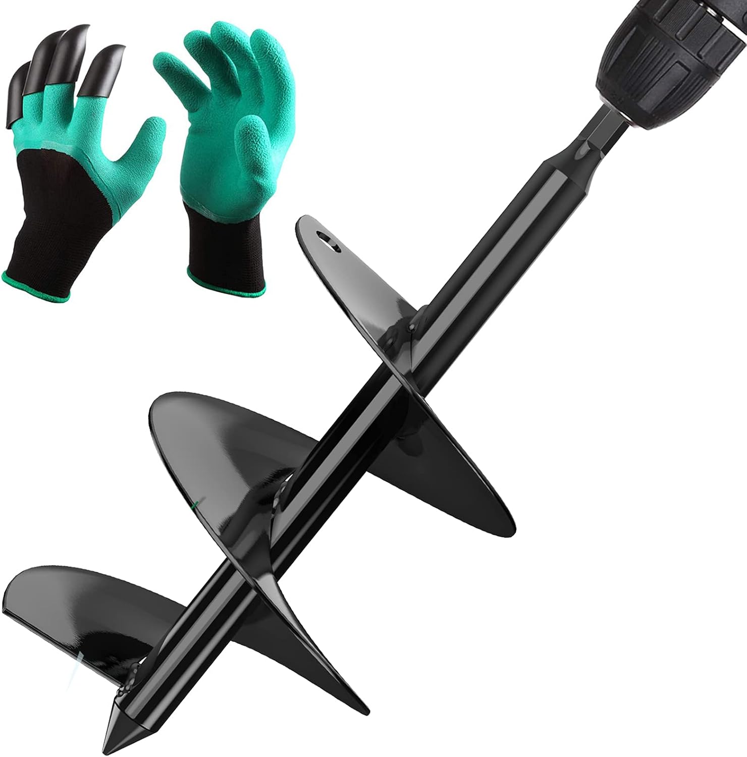 BLIKA Solid Shaft Auger Drill Bit for Planting, 3.5" x 12" Garden Plant Flower Bulb Auger with Garden Genie Gloves, Bulb & Bedding Plan Auger for 3/8" Hex Drive Drill: Home Improvement
