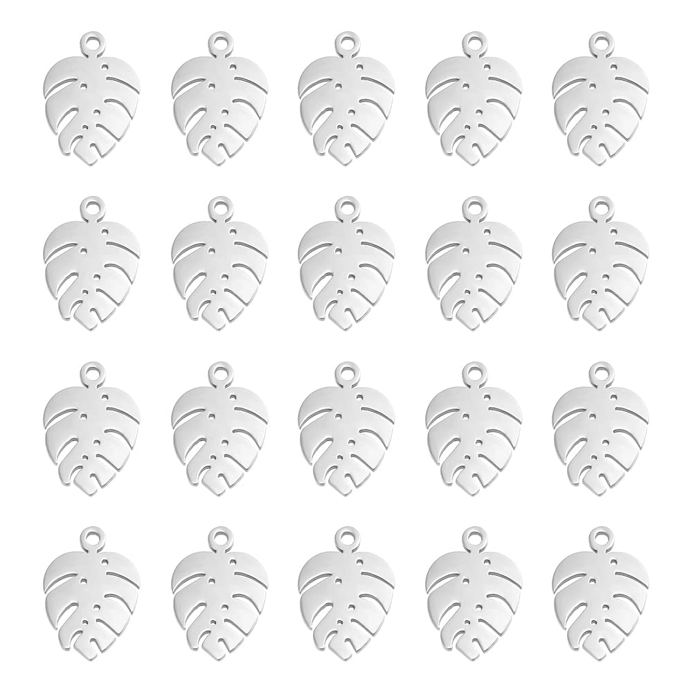 UNICRAFTALE 30pcs Monstera Leaf Pendants Stainless Steel Tropical Leaf Charms 13x9mm Hypoallergenic Dangle Pendants Monstera Leaf Earring Charms for DIY Jewelry Bracelet Earring Necklace Making
