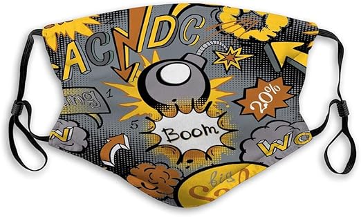Amazon Com Face Mask For Men And Women Comic Book Explosion Pattern Art Acdc Fantasy Unisex Mask Home Kitchen