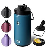 BOTTLE BOTTLE Insulated Water Bottle 64 oz with Straw and Dual-use Lid Half Gallon Water Jug Vacuum Stainless Steel for Workout and Sports Insulated Beer Growler with Handle Lake blue