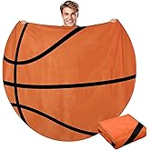 Hahafelt 60" Round Sports Throw Blanket for Teens Adults Soft Flannel Baseball Softball Tennis Soccer Baseketball Volleyball Novelty Blanket for Sports Fan Birthday Senior Night Gift(Basketball)