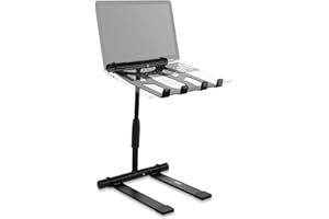 Pyle Portable Folding Laptop Stand - Standing Table with Adjustable Angle, Foldable Height and Four Prong Anti-Slip Tray for iPad, Tablet, DJ Mixer, Workstation, Gaming and Home Use - PLPTS55