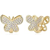 HZMAN Butterfly Huggie Earrings for Women Cubic Zirconia 14k Gold Plated Chunky Hoop Earrings Lightweight & Hypoallergenicity