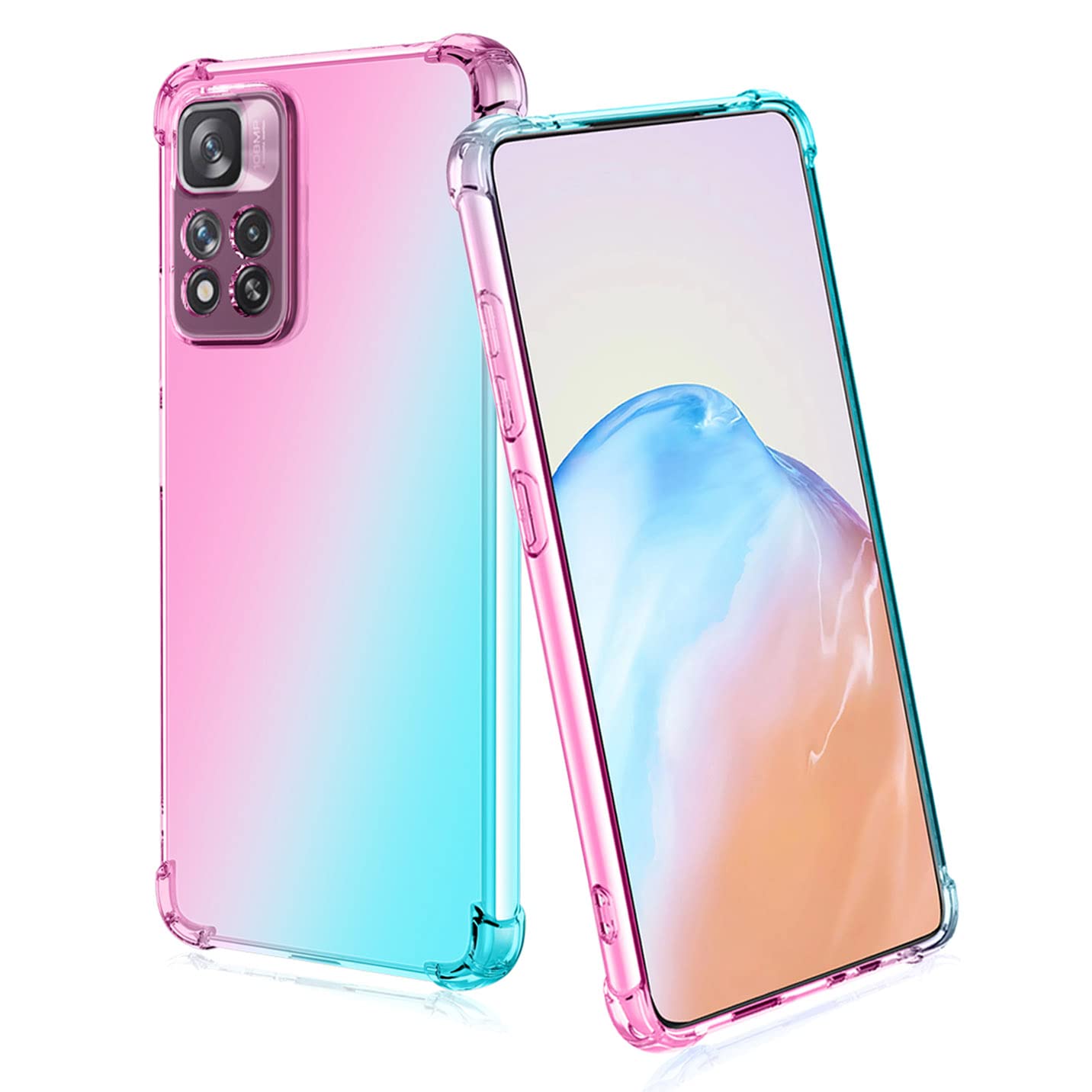 BORYA Silicone Case for Xiaomi Redmi Note 11 Pro+ Plus 5G, Transparent Ultra Thin Shockproof Silky Soft Touch Premium TPU, Elegant Colorful Gradient Anti-Scratch Cover,Pink/Green