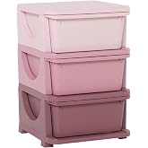 Qaba 3 Drawers Kids Storage Unit 3 Tier Toy Organizers Pink | Stackable Storage Chest, Bedroom, Nursery, Playroom, Living Room, Boys, Girls, Toddlers