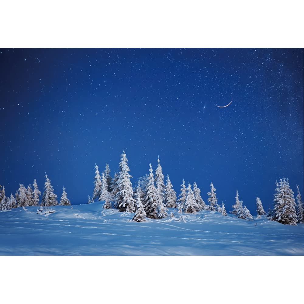 Aoihrraan 2,2x1,5m Winter Forest Backdrop Snowfield Snow Covered Fir Pine Tree Forest Cold Frost Starry Sky Natural Scenery Photography Background Baby Shower Girl Boy Kids Portrait Photo Studio Props