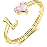 GLEZZA Initial L Rings for Women Teen 14K Gold Plated Birthstone Rings Stackable Dainty Letter Rings Christmas Birthday Birthstone Jewelry Gifts for Mother Daughter,Adjustable Size 5-10