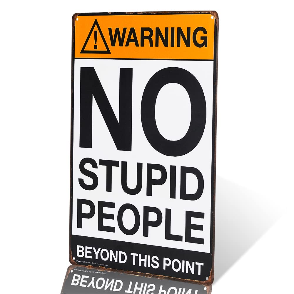 dingleiever DL-Warning Signs No Stupid People Vintage Signs