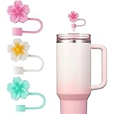 Flower Straw Covers, 0.4 Inch (10mm) Silicone Straw Toppers Compatible with Stanley 30 40 oz Tumbler, Cute Caps for Tumblers, Reusable Plugs Accessory, 3 Pack