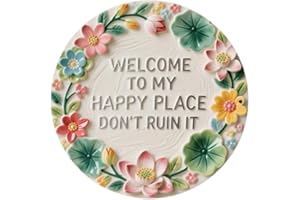Retro Welcome Doorplate – Creative Hanging Round Metal Sign, "Welcome to My Happy Place" Decor for Home & Office, Colorful Si