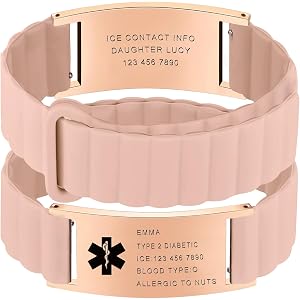 CALLIE Personalized Medical Alert Bracelets for Women | Custom Engraved Double-Sided Stainless Steel Silicone Medical ID Wris