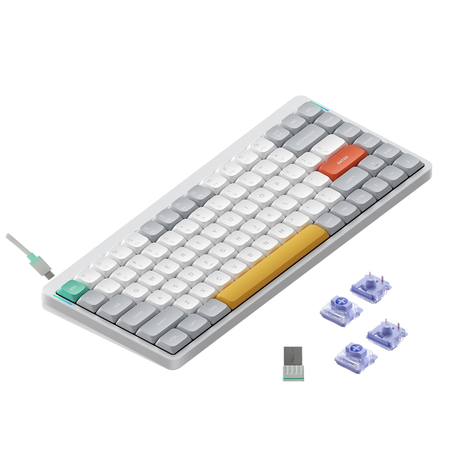 Photo 1 of nuphy Air75 V2 Portable 75% Mechanical Keyboard, Wireless Keyboard,Supports Bluetooth/2.4G/USB-C RGB Bluetooth Keyboards,Compatible with Windows/Mac OS/Linux Systems White-Gateron Wisteria Switch