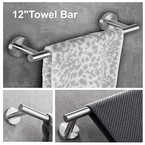 Nolimas 4-Pieces Set Brushed Nickel Bathroom Hardware Set SUS304 Stainless Steel Round Wall Mounted - Includes 18"&12" Hand Towel Bar,Toilet Paper Holder, Robe Towel Hooks,Bathroom Accessories Kit - Thumbnail 2