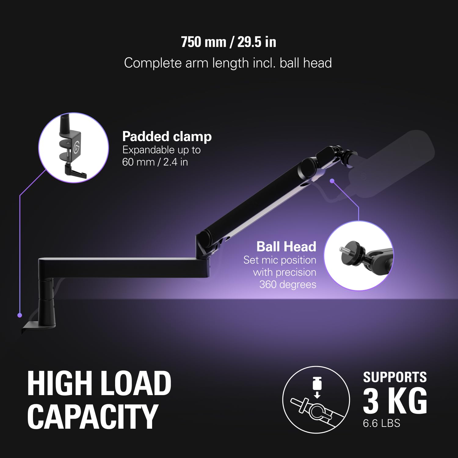 Elgato Wave Mic Arm Pro - 360° Rotatable Low Profile Gas Spring Microphone Arm, Works Mics/Shure SM7B/HyperX QuadCast/Rode/Blue Yeti & More – for Broadcasting/Podcasting/Streaming