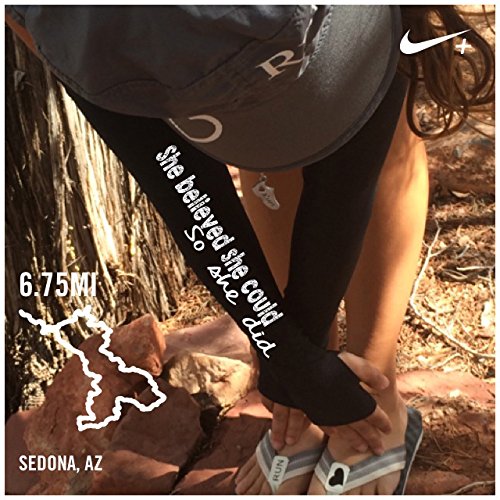 Running Arm Warmer for Women - Compression Sleeves for Runners with Thumbholes - She Believe she Could so she did. Teal