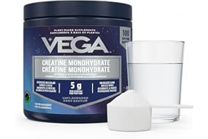 Vega Micronized Creatine Monohydrate Powder, Unflavored – 5g Pure Vegan Creatine Supplement for Men & Women, Workout & Lean M