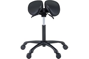 Master Massage Berkeley Ergonomic Posture Saddle Chair-Two-Part Saddle Stool- Hydraulic Swivel Rolling Seat Stool with Adjust