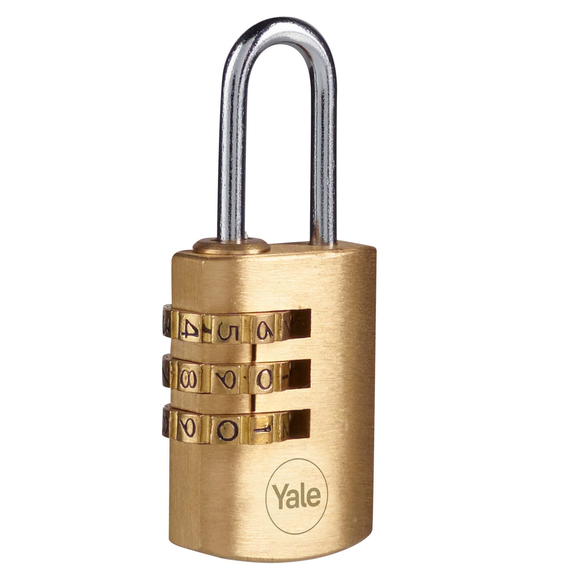 Yale - Y150B/22/120/1 Standard Security 22mm Brass Combination Padlock - Open Steel Shackle - 3 dial Combination Lock