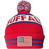 Cayyon US Flag City Football Embroidery Classic Pom Cuff Buffalo Beanie Hat Cuffed Winter Soft Beanie Knit Pom Hat Cap Red
