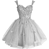 Fanciest Off Shoulder Glitter Tulle Homecoming Dresses for Teens 3D Butterfly Short Prom Dress Sequin Quinceanera Dresses