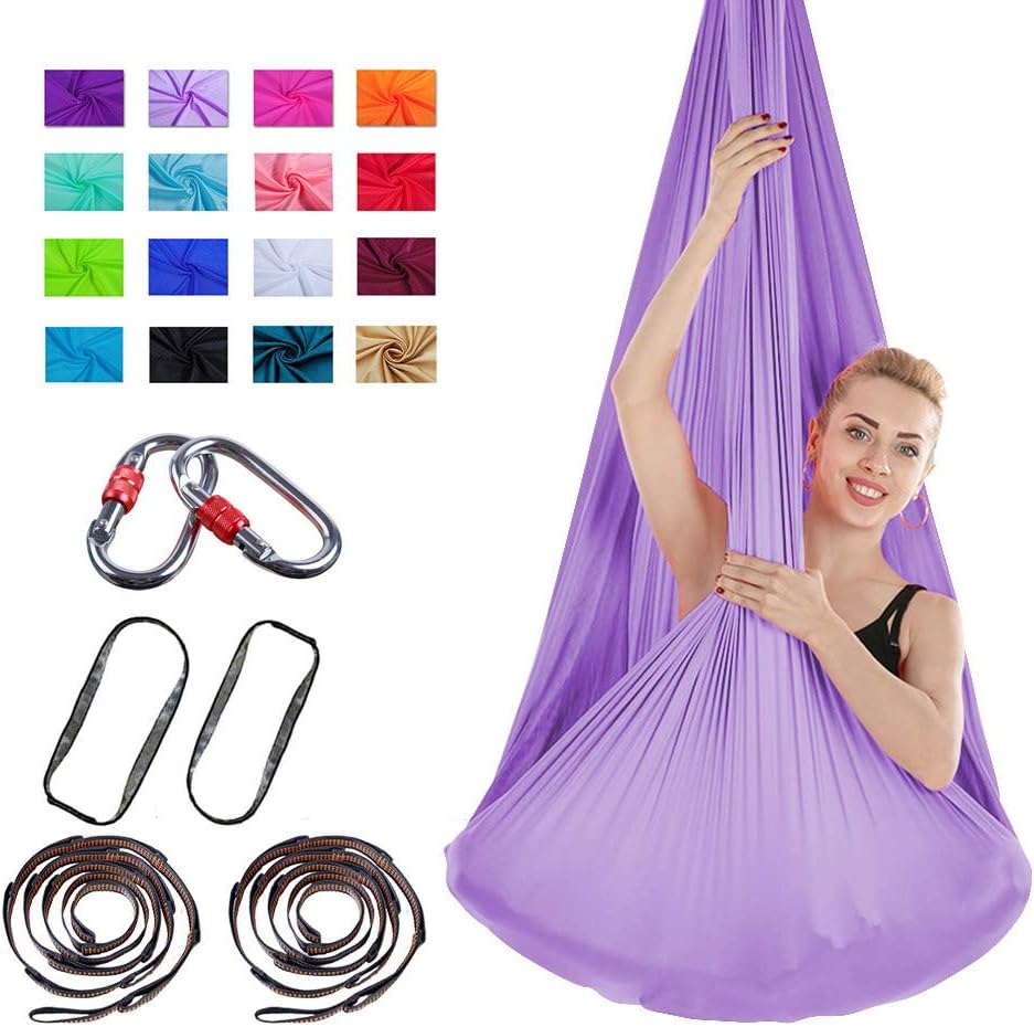 WNZL Yoga Swing Aerial Yoga Hammock Premium Aerial Silks 4.5x3 Yards Antigravity Yoga Trapeze, Inversion Pilates, Sensory Swing with Carabiner,Daisy Chain Indoor Use