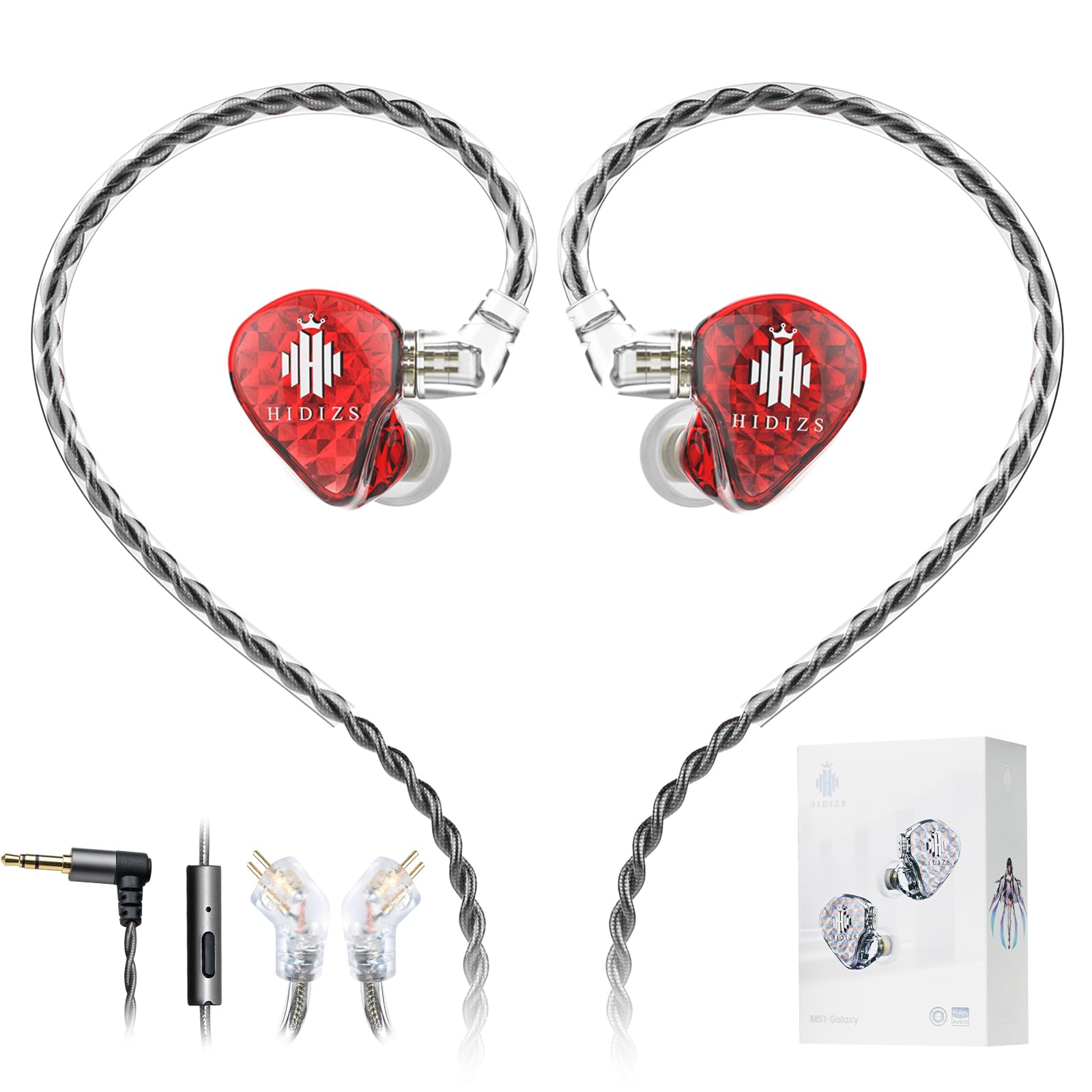 Hidizs MS1-Galaxy Earphones Wired In-ear Monitors IEM, High-Performance Dual Magnetic Circuit Dynamic Driver, 3.5mm Plug, Inline Control Microphone Detachable, 0.78mm 2 Pin Cable