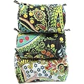 Set of 3 Pieces Block Print Designer Toiletry Bag & Makeup Case - Boho Floral Quilted Pouch for Cosmetics - Waterproof Lined Organizer for Diaper Bag, Purse, Travel, Gift, Pencils Bags (Model -05)