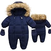 Fairy Baby Infant Baby Winter Snowsuit Coat Romper Hooded Double Zipper Fur Collar Warm Jumpsuit for Boys Girls 6-24 Months