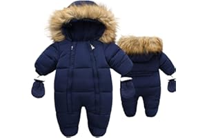 Fairy Baby Infant Baby Winter Snowsuit Coat Romper Hooded Double Zipper Fur Collar Warm Jumpsuit for Boys Girls 6-24 Months