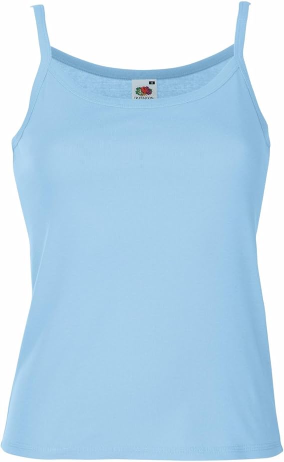 New Fruit of the Loom Womens Ladies Fitted Strap Vest Top Sky Blue