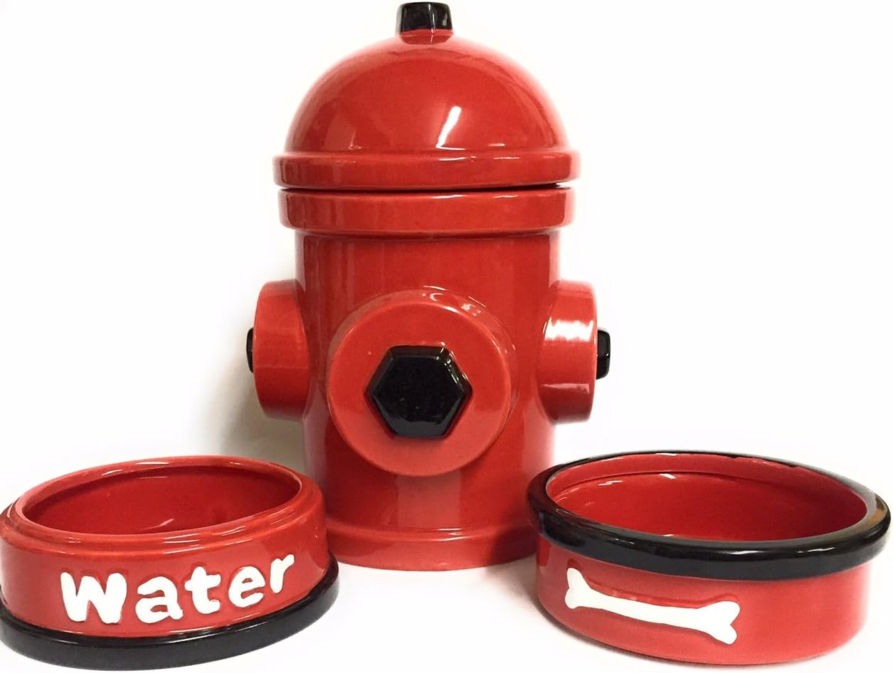 Pet Supplies 4pc. Ceramic Fire Hydrant Dog Feeder Set