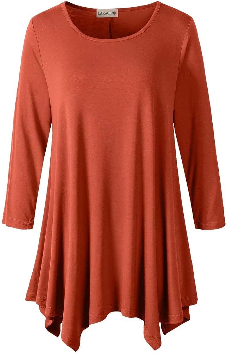 LARACE Women Plus Size 3/4 Sleeve Tunic Tops Loose Basic Shirt
