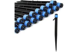 YULAIYOEN 50 Pack Drip Irrigation Emitters Adjustable Irrigation Dripper 360 Degree Full Circle Pattern Water Flow Bubbler with Stake for 1/4 inch Irrigation Hose for Garden Greenhouse
