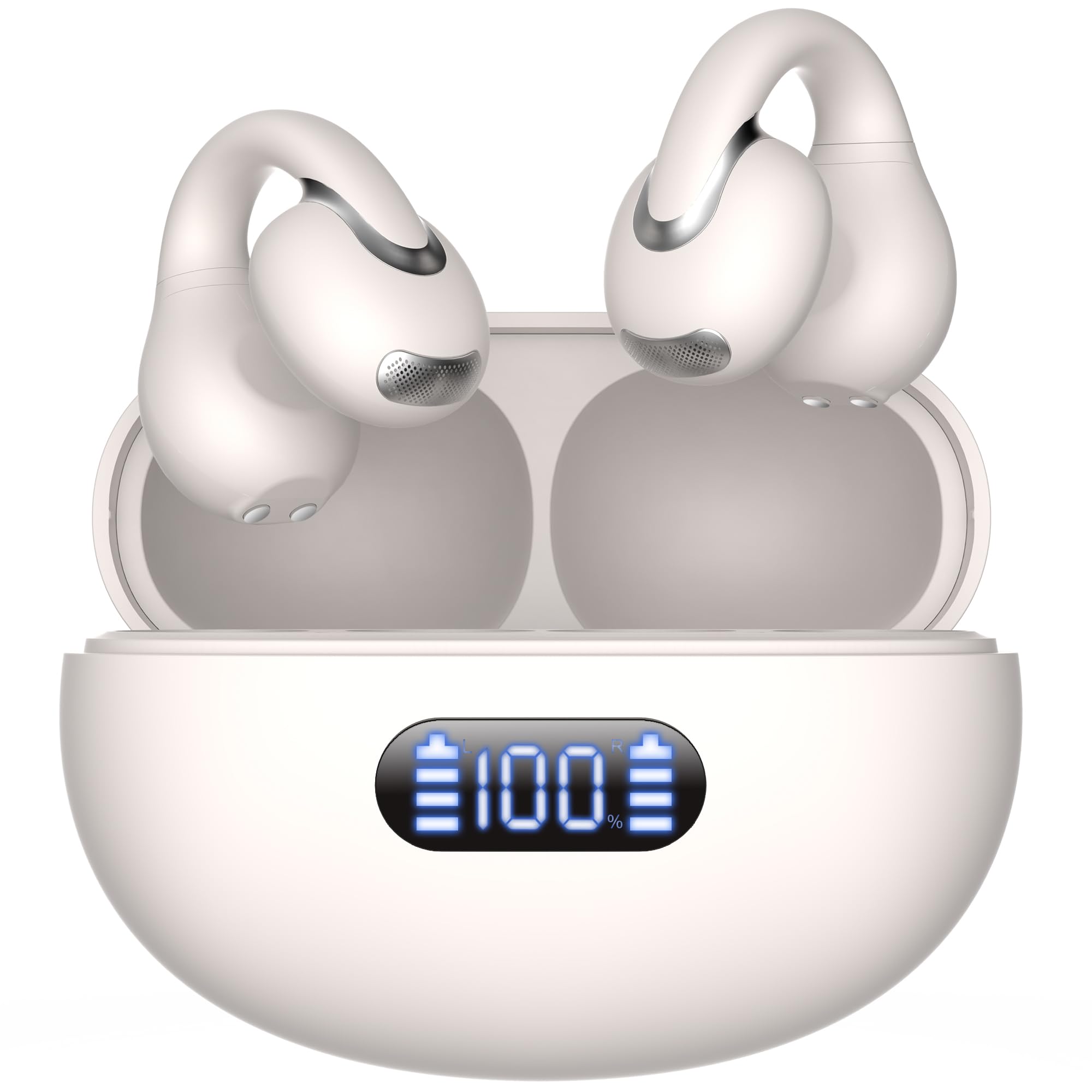 Language Translation Earbuds Real Time, IAMJOY Language Translator Earbuds Open Ear Clip-On Earbuds, Audifonos Traductores Inglés Español Language Translator Device with APP for Travel Study, White Image