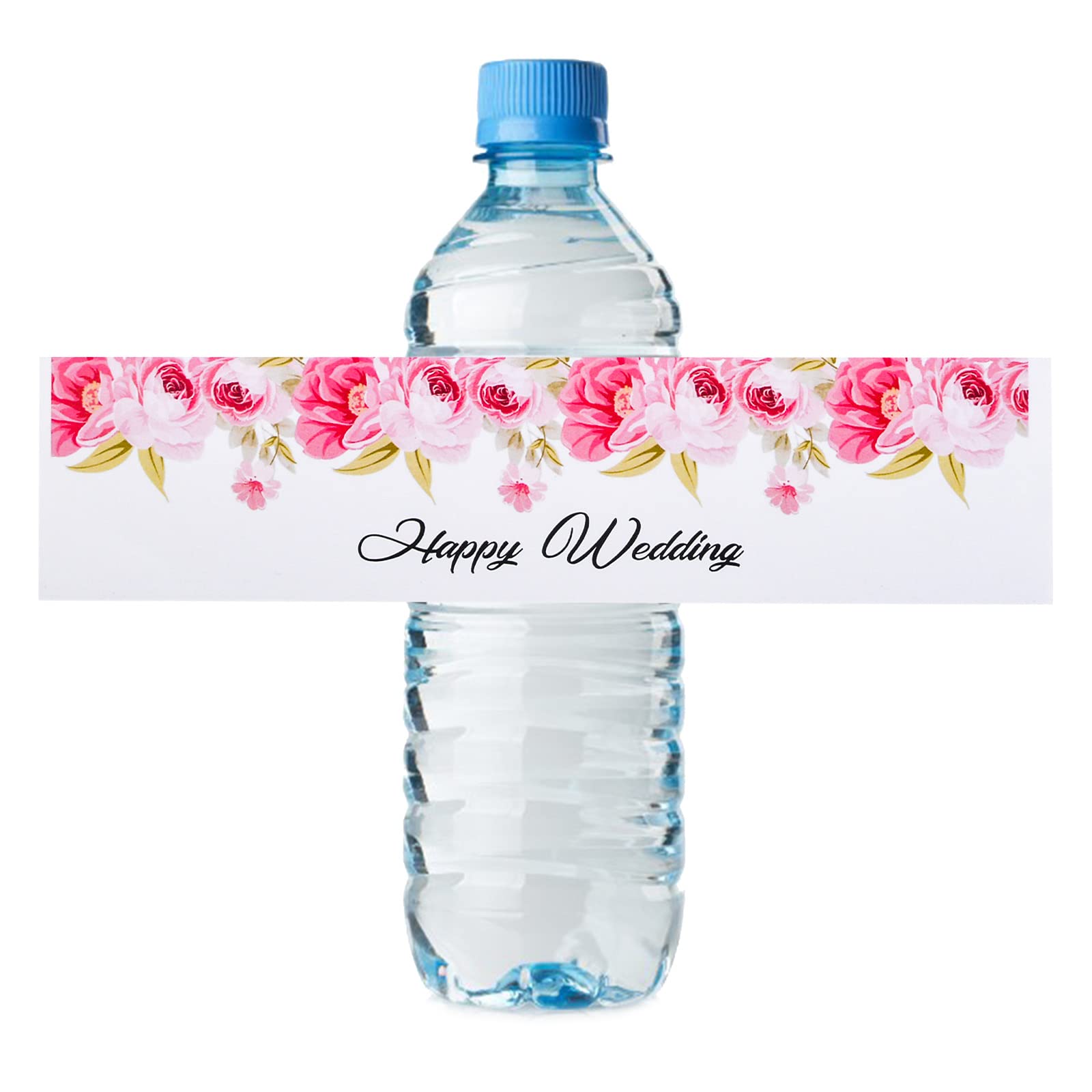 URROMA Wedding Water Bottle Labels, 100 Pcs Floral Happy Wedding Water Bottle Labels Stickers Wrap Around Stickers for Water Bottles Wedding Bridal Shower Decoration, Red