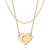 Valloey Rover Initial Necklaces for Women-Dainty Gold Layered Heart Letter Pendant Necklaces 14K Gold Plated Custome Name Initial Stack Necklace Personalized Charm Necklace Set Jewelry Gifts for Women